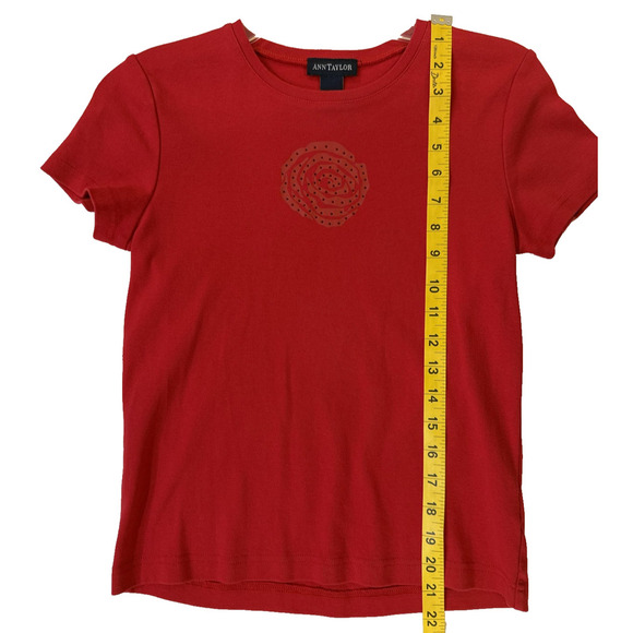 Vintage Ann Taylor Blouse Womens SM Red Rose Graphic Crewneck 100% Cotton USA - Picture 5 of 6